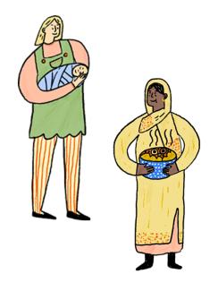 Graphic showing two women